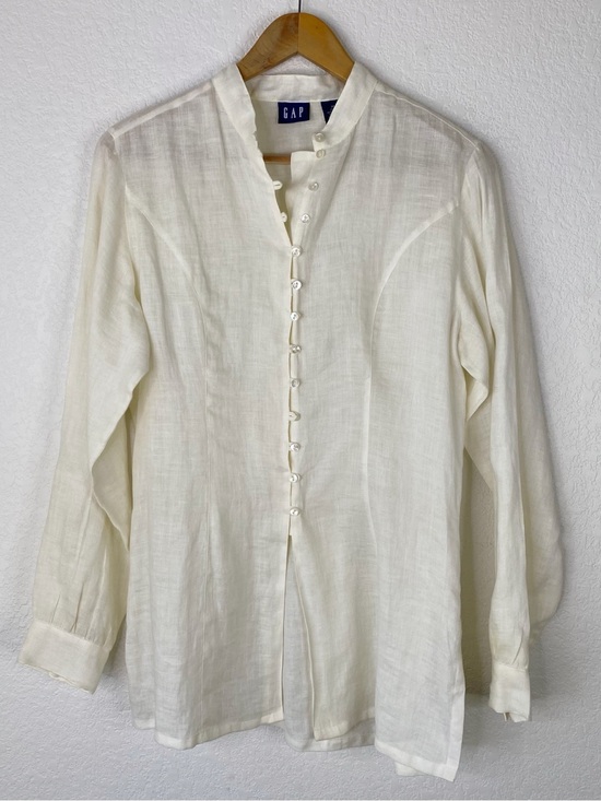 GAP Tops - Vintage Gap Ivory 100% Irish Linen Button Front Blouse